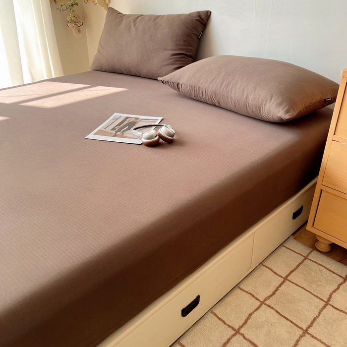 91家纺网 家纺一手货源 找家纺 蜜宿 2025新款A类全棉人字纹床笠（加高） 床笠：深棕