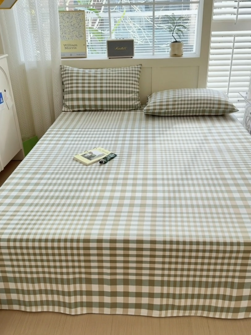 91家纺网 家纺一手货源 找家纺 吉象家纺 2025新款老粗布三件套-床单款 绿格