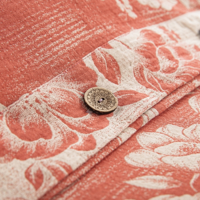 91家纺网 家纺一手货源 找家纺 鲁爱家纺供货 2025新款全棉色织双层纱纽扣款四件套 云纱-桔红