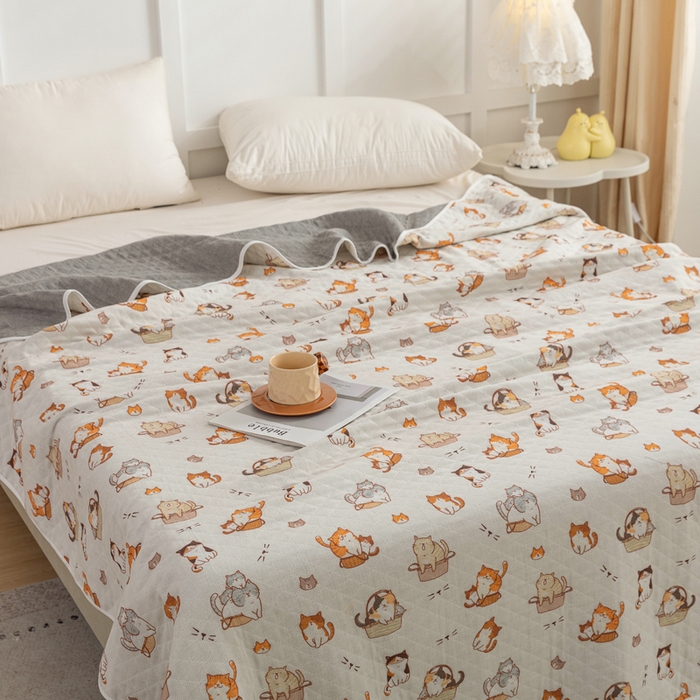 91家纺网 家纺一手货源 找家纺 乐家毛巾被（工厂自产自销） 2025新款A类全棉六层纱印花毛巾被 卡通狗狗