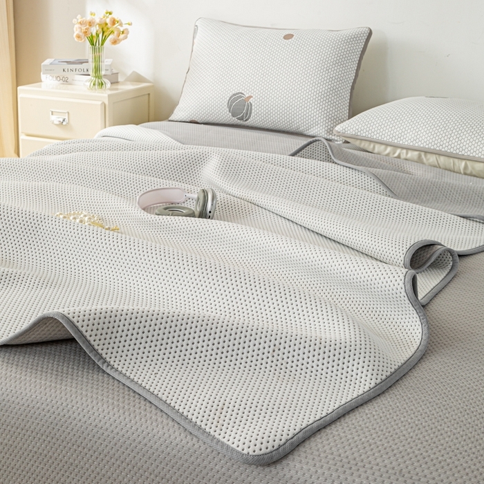 91家纺网 家纺一手货源 找家纺 梦初语 2025新款A类华夫格冰豆豆夏被子针织提花凉感夏凉被单双人空调被可机水洗 雅士灰