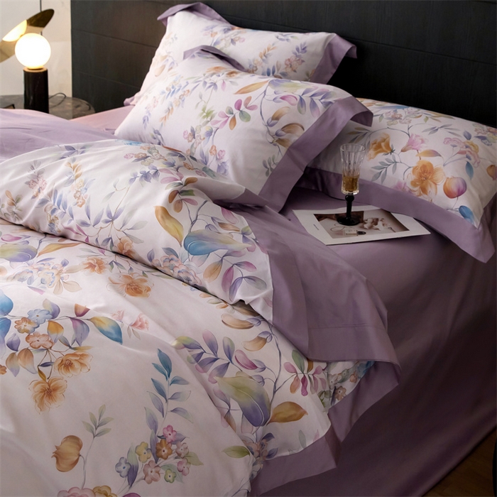 91家纺网 家纺一手货源 找家纺 宏羽纺家纺 2025年高支高密大版数码印花春夏新品 花家境-风铃紫