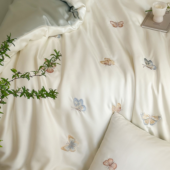 91家纺网 家纺一手货源 找家纺 （总）2025新款奥地利60支兰精天丝蝴蝶套件-晨曦