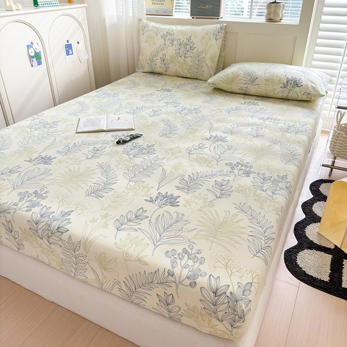 91家纺网 家纺一手货源 找家纺 2025新款老粗布三件套-床笠款 仙草