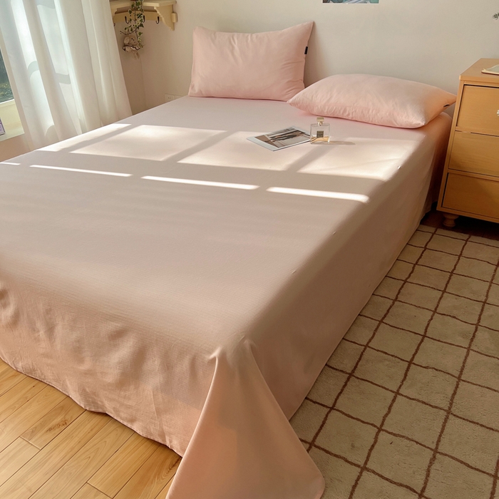 91家纺网 家纺一手货源 找家纺 蜜宿 2025新款A类全棉人字纹床单 床单：樱粉