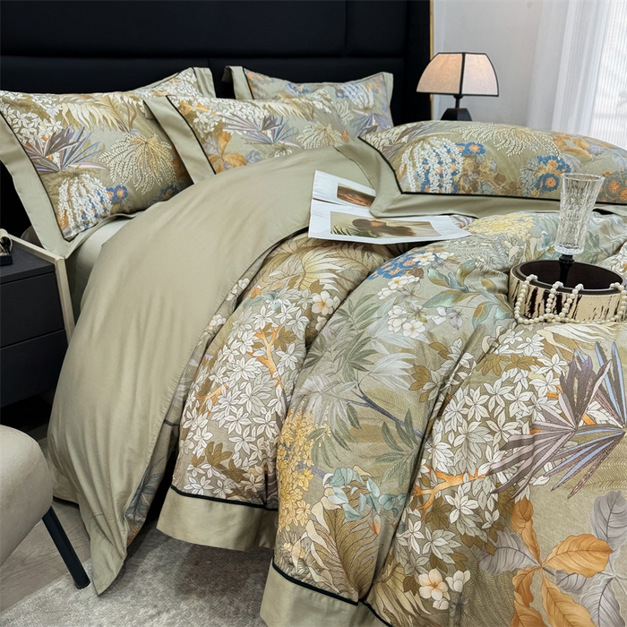 91家纺网 家纺一手货源 找家纺 宏羽纺家纺 2025年高支高密大版数码印花春夏新品 秘境-抹茶