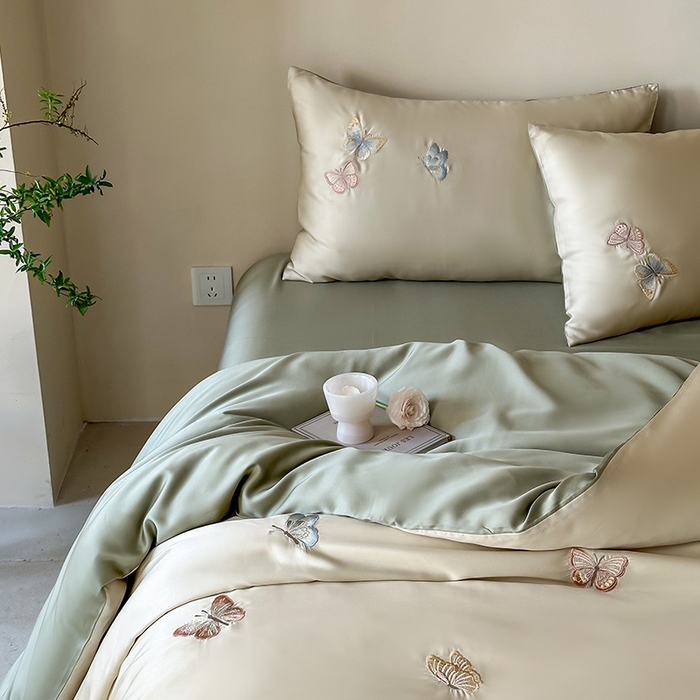 91家纺网 家纺一手货源 找家纺 2025新款奥地利60支兰精天丝蝴蝶套件-晨曦 晨曦-绿