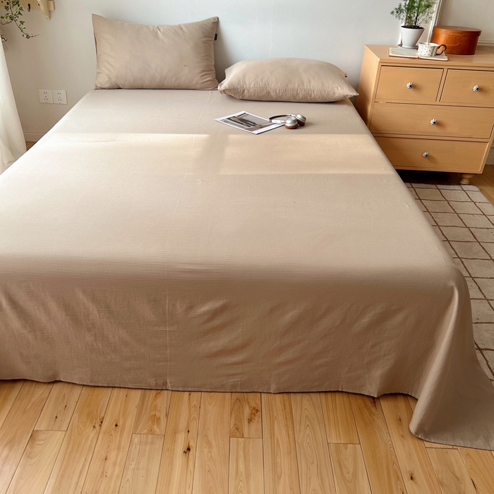 91家纺网 家纺一手货源 找家纺 蜜宿 2025新款A类全棉人字纹床单 床单：奶咖