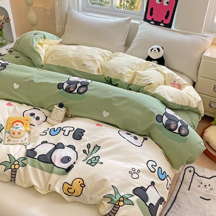 91家纺网 家纺一手货源 找家纺 依庭 2025新款全棉印花花卉款四件套单品系列-单被套 熊猫戏水