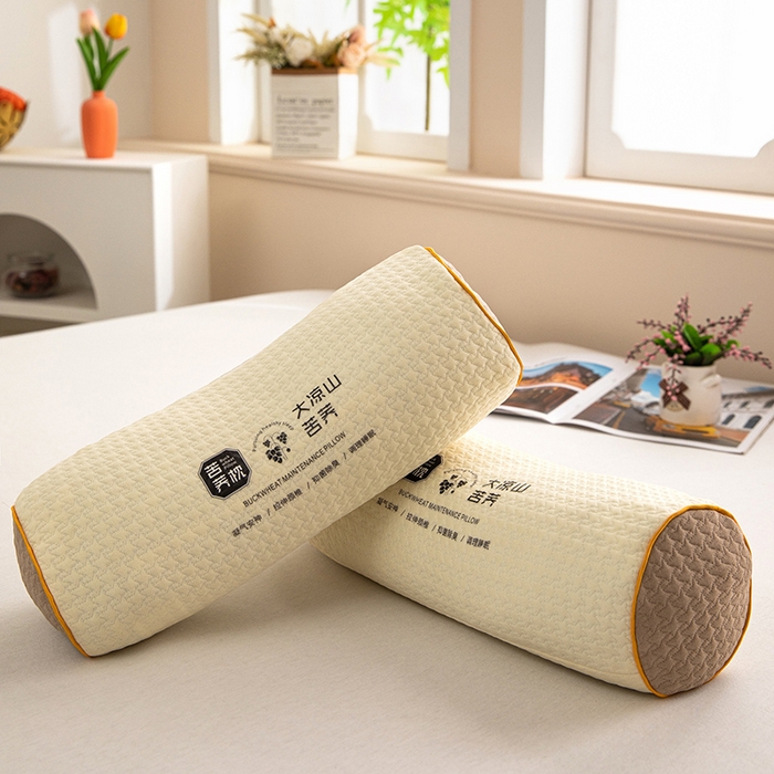 91家纺网 家纺一手货源 找家纺 枕之坊 2025新款针织圆柱颈椎枕 圆柱米色12*40*15cm/只