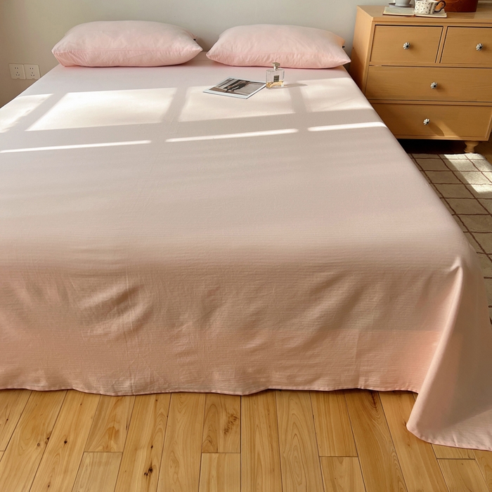 91家纺网 家纺一手货源 找家纺 蜜宿 2025新款A类全棉人字纹床单 床单：樱粉