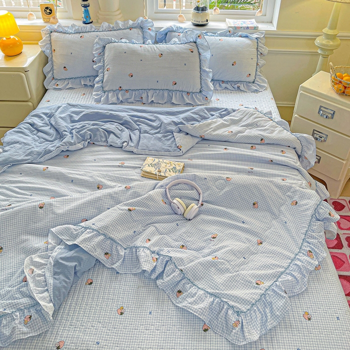 91家纺网 家纺一手货源 找家纺 （总）富米莱（原臻工厂） 2025新款云感亲肤棉床盖床裙夏凉被空调被四件套-仙美密拷花边