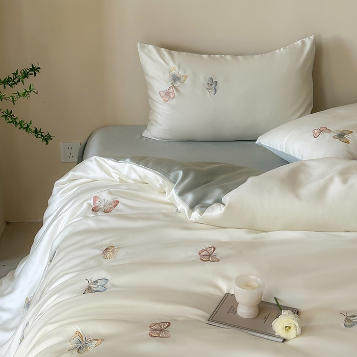 91家纺网 家纺一手货源 找家纺 （总）2025新款奥地利60支兰精天丝蝴蝶套件-晨曦