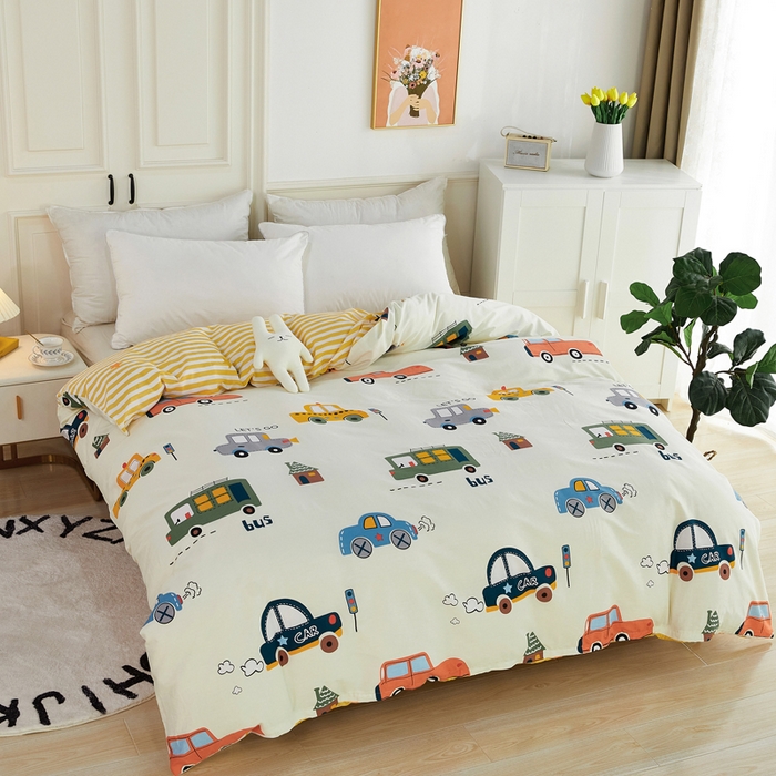 91家纺网 家纺一手货源 找家纺 依庭 2025新款全棉印花花卉款四件套单品系列-单被套 工程车