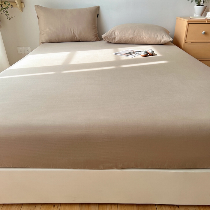 91家纺网 家纺一手货源 找家纺 蜜宿 2025新款A类全棉人字纹床笠（加高） 床笠：奶咖