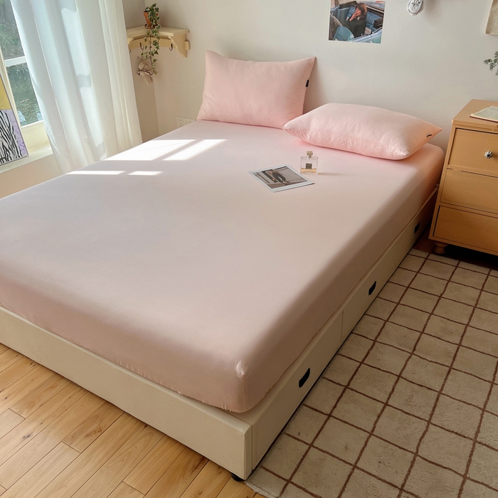 91家纺网 家纺一手货源 找家纺 蜜宿 2025新款A类全棉人字纹床笠（加高） 床笠：樱粉