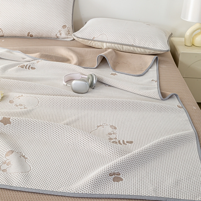 91家纺网 家纺一手货源 找家纺 梦初语 2025新款A类华夫格冰豆豆夏被子针织提花凉感夏凉被单双人空调被可机水洗 卡皮巴拉熊-卡其