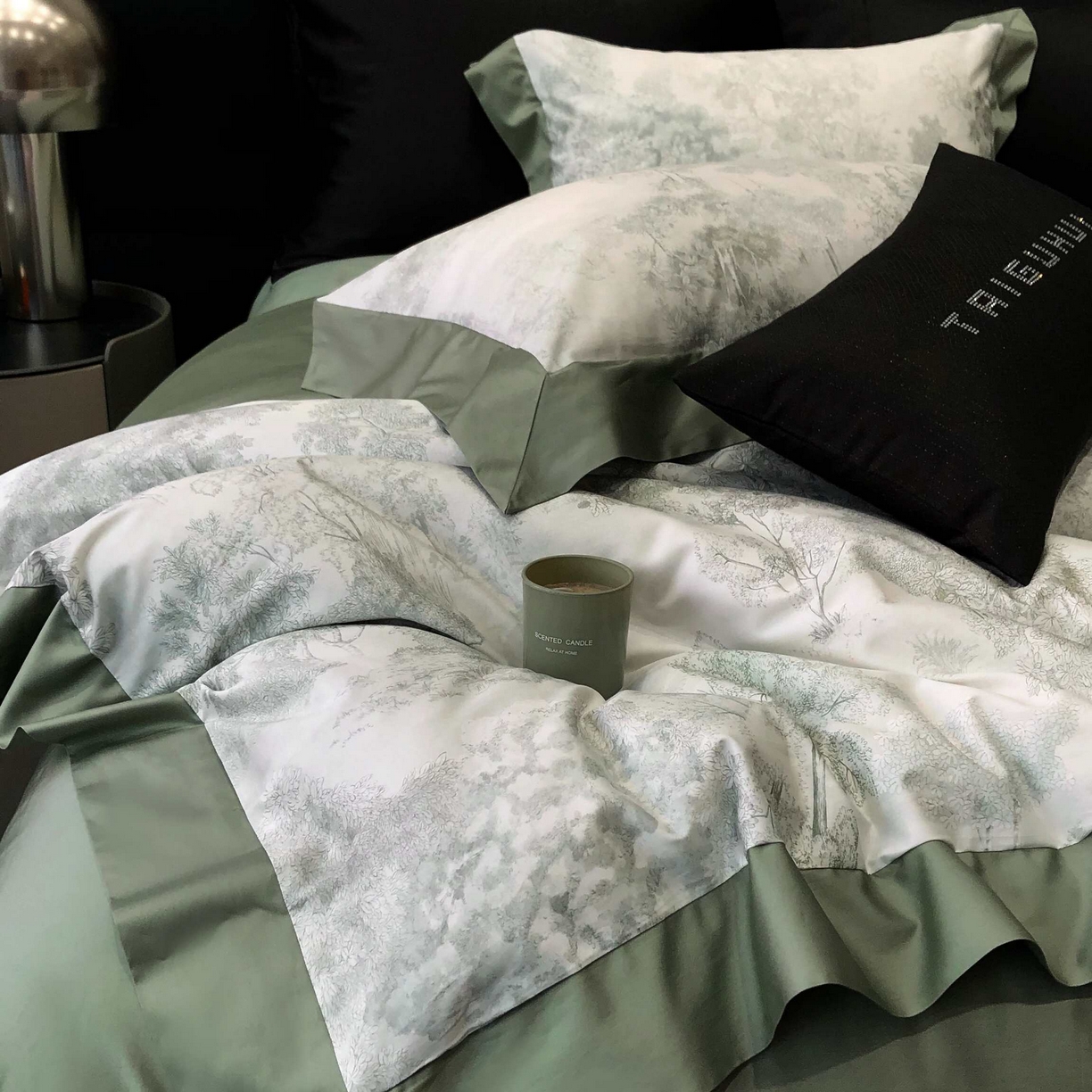 91家纺网 家纺一手货源 找家纺 2025年高支高密长绒棉专版活性数码印花系列四件套【券后控价——券后不低于378】 丽奥娜-松石绿