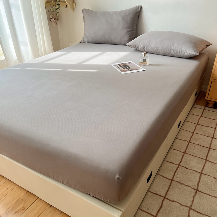 91家纺网 家纺一手货源 找家纺 蜜宿 2025新款A类全棉人字纹床笠（加高） 床笠：浅灰