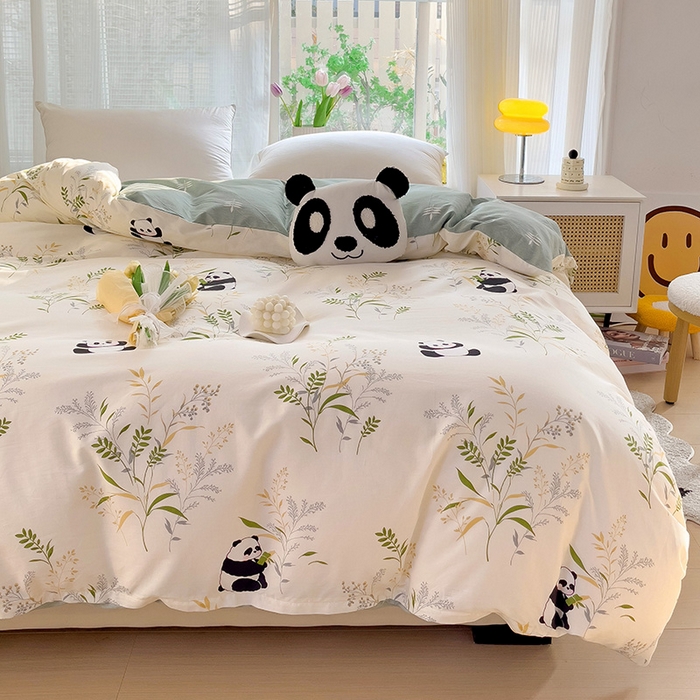 91家纺网 家纺一手货源 找家纺 依庭 2025新款全棉印花花卉款四件套单品系列-单被套 熊猫仔仔