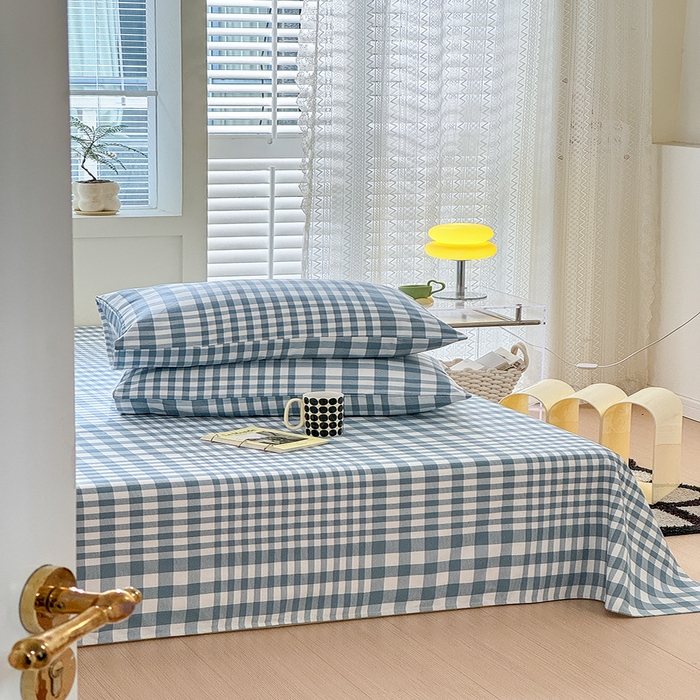 91家纺网 家纺一手货源 找家纺 吉象家纺 2025新款老粗布三件套-床单款 蓝格