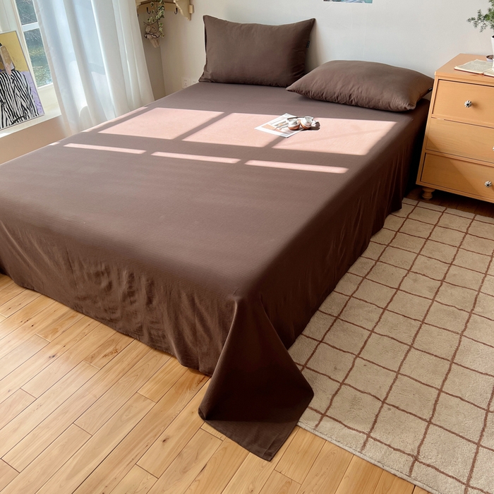 91家纺网 家纺一手货源 找家纺 蜜宿 2025新款A类全棉人字纹床单 床单：深棕