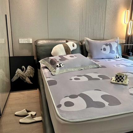 JUICY 橘滋家纺 2025新款夏日高端轻奢数码冰丝奢简高级凉席床笠 趴趴熊猫