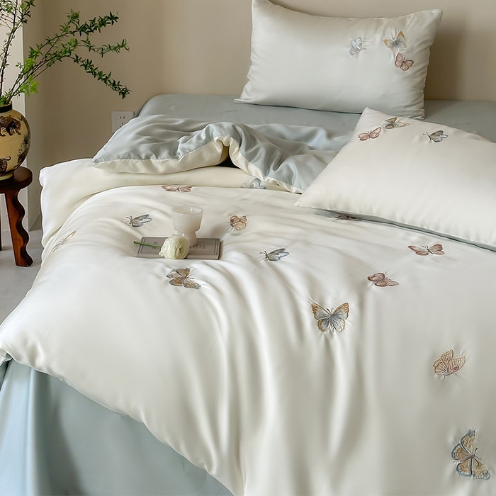 91家纺网 家纺一手货源 找家纺 （总）2025新款奥地利60支兰精天丝蝴蝶套件-晨曦