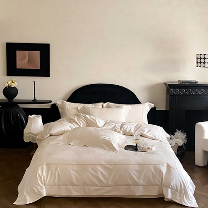 91家纺网 家纺一手货源 找家纺 2025新款高支数提花绣花四件套-“伊莎贝尔”系列 伊莎贝尔-米金色