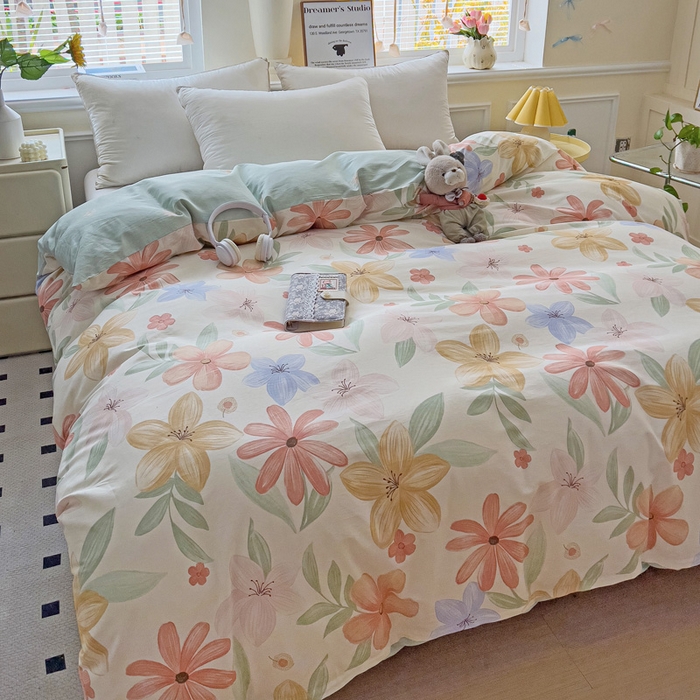 91家纺网 家纺一手货源 找家纺 依庭 2025新款全棉印花花卉款四件套单品系列-单被套 云裳花谷