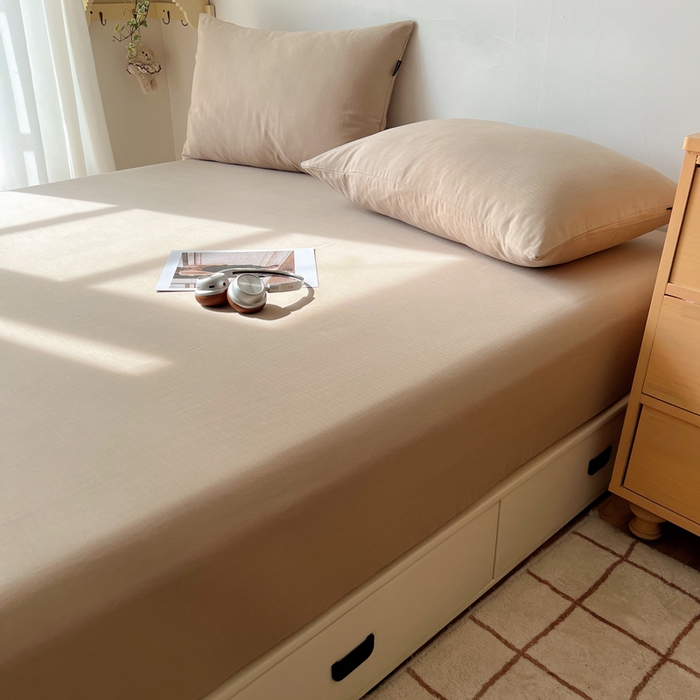 91家纺网 家纺一手货源 找家纺 蜜宿 2025新款A类全棉人字纹床笠（加高） 床笠：奶咖