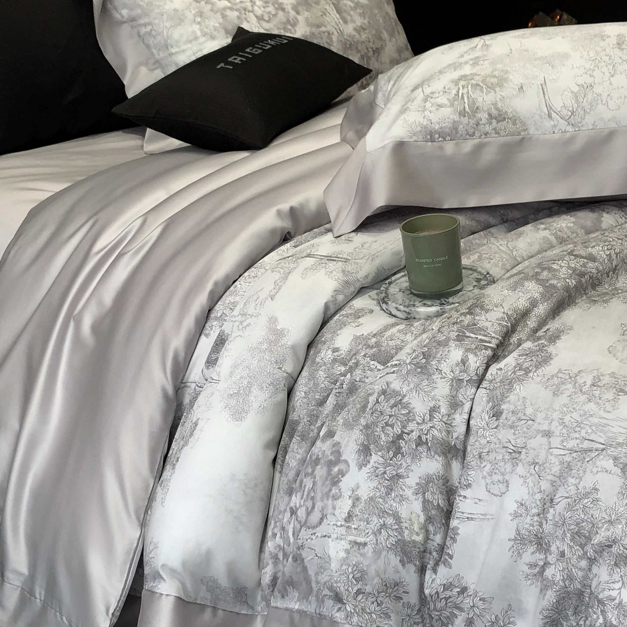 91家纺网 家纺一手货源 找家纺 2025年高支高密长绒棉专版活性数码印花系列四件套【券后控价——券后不低于378】 丽奥娜-杏子灰