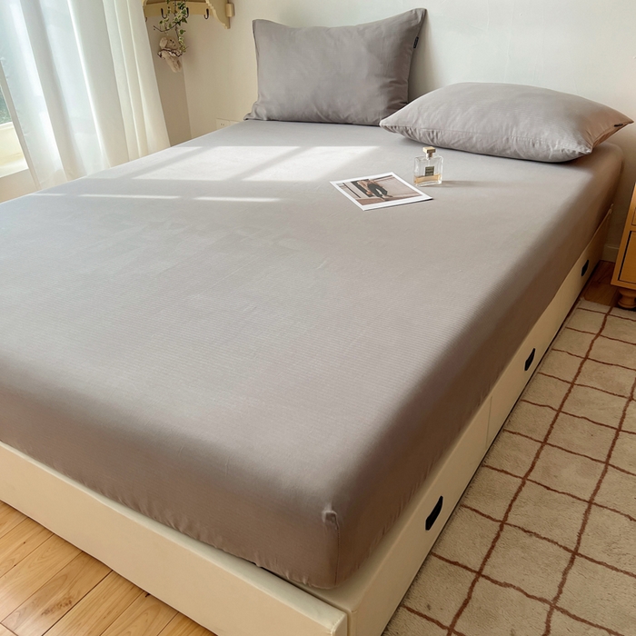 91家纺网 家纺一手货源 找家纺 蜜宿 2025新款A类全棉人字纹床笠（加高） 床笠：浅灰