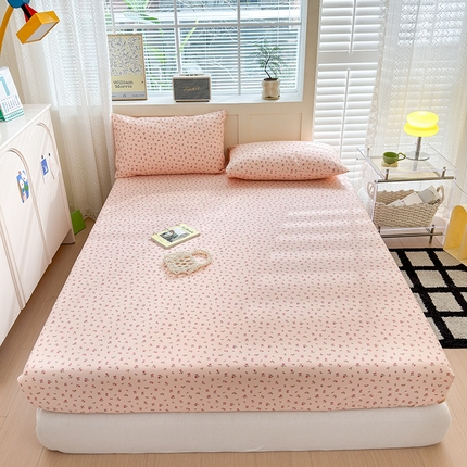 2025新款老粗布三件套-床笠款 粉玫瑰