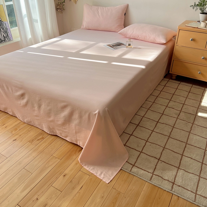 91家纺网 家纺一手货源 找家纺 蜜宿 2025新款A类全棉人字纹床单 床单：樱粉