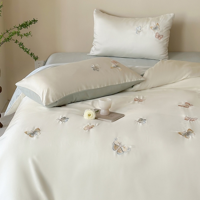 91家纺网 家纺一手货源 找家纺 2025新款奥地利60支兰精天丝蝴蝶套件-晨曦 晨曦-白