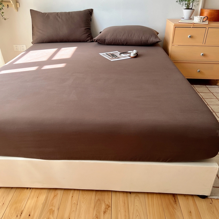 91家纺网 家纺一手货源 找家纺 蜜宿 2025新款A类全棉人字纹床笠（加高） 床笠：深棕