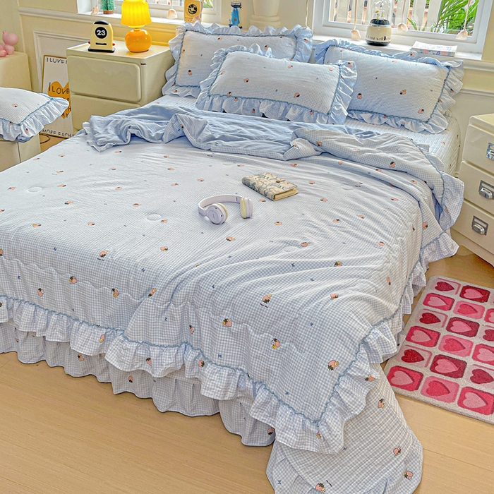 91家纺网 家纺一手货源 找家纺 （总）富米莱（原臻工厂） 2025新款云感亲肤棉床盖床裙夏凉被空调被四件套-仙美密拷花边