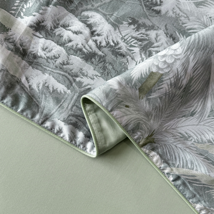 91家纺网 家纺一手货源 找家纺 洺兰家居 2025春夏新款100支莱赛尔天丝贡缎数码印花麻绳款四件套高端礼盒 阡陌丛林灰