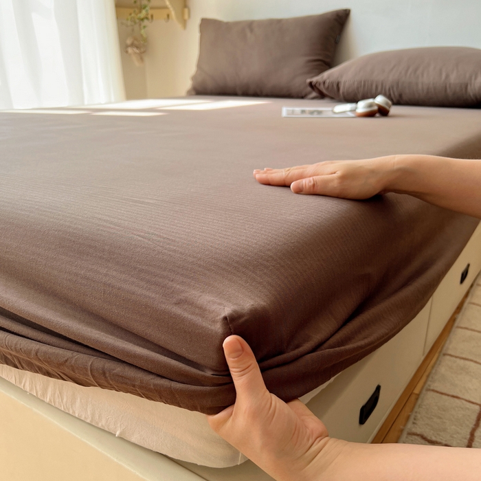 91家纺网 家纺一手货源 找家纺 蜜宿 2025新款A类全棉人字纹床笠（加高） 床笠：深棕