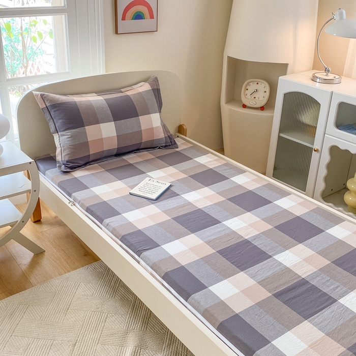 91家纺网 家纺一手货源 找家纺 凌云家纺 2025新款A类全棉水洗棉床垫套 咖大格