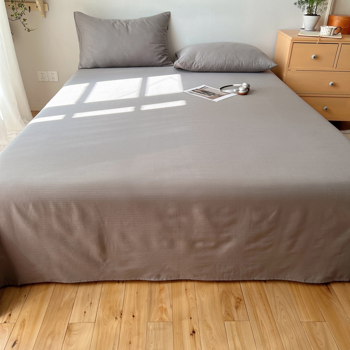 91家纺网 家纺一手货源 找家纺 蜜宿 2025新款A类全棉人字纹床单 床单：浅灰