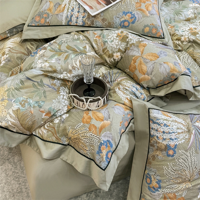 91家纺网 家纺一手货源 找家纺 宏羽纺家纺 2025年高支高密大版数码印花春夏新品 秘境-抹茶