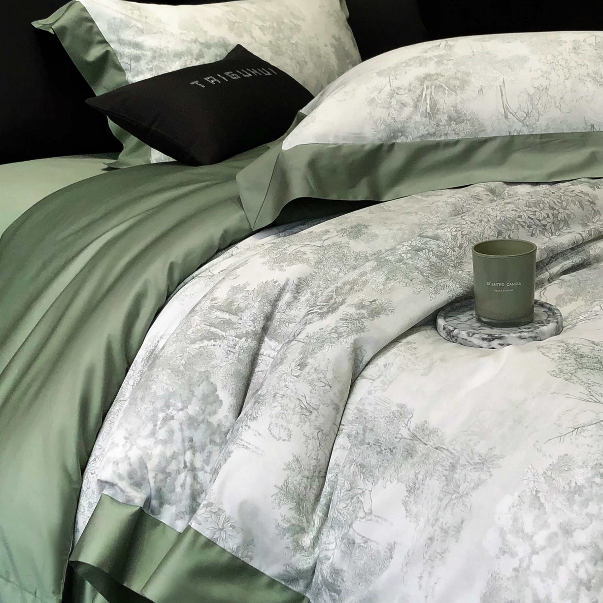 91家纺网 家纺一手货源 找家纺 2025年高支高密长绒棉专版活性数码印花系列四件套【券后控价——券后不低于378】 丽奥娜-松石绿