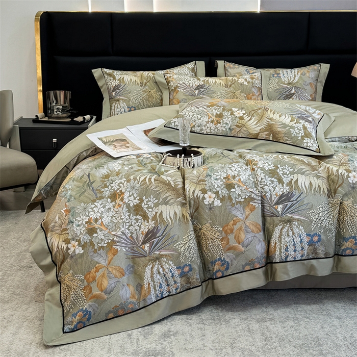 91家纺网 家纺一手货源 找家纺 宏羽纺家纺 2025年高支高密大版数码印花春夏新品 秘境-抹茶