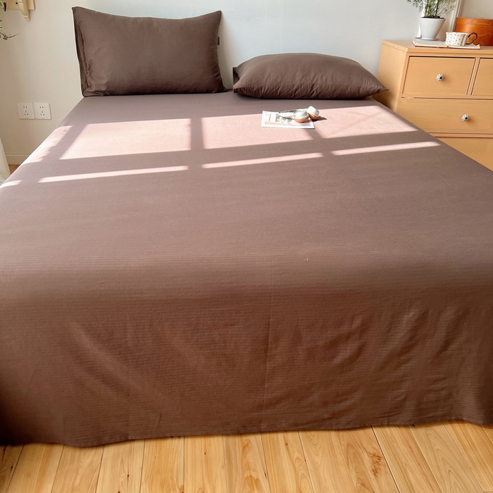 91家纺网 家纺一手货源 找家纺 蜜宿 2025新款A类全棉人字纹床单 床单：深棕