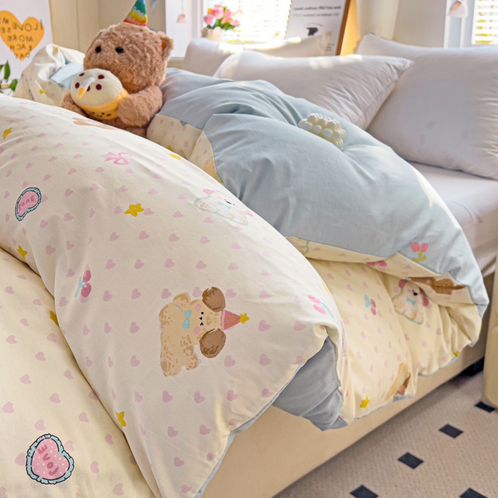 91家纺网 家纺一手货源 找家纺 依庭 2025新款全棉印花花卉款四件套单品系列-单被套 芋泥小狗