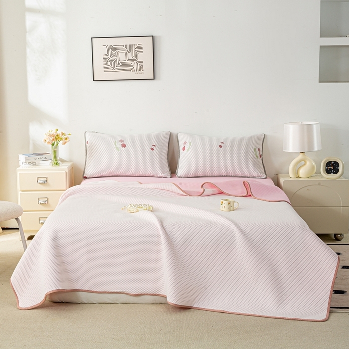 91家纺网 家纺一手货源 找家纺 梦初语 2025新款A类华夫格冰豆豆夏被子针织提花凉感夏凉被单双人空调被可机水洗 浪漫粉