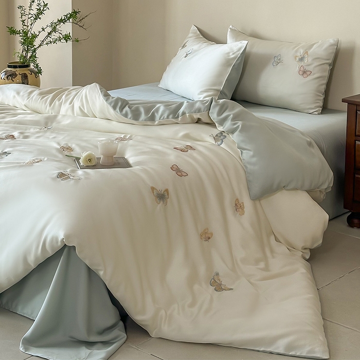 91家纺网 家纺一手货源 找家纺 2025新款奥地利60支兰精天丝蝴蝶套件-晨曦 晨曦-白