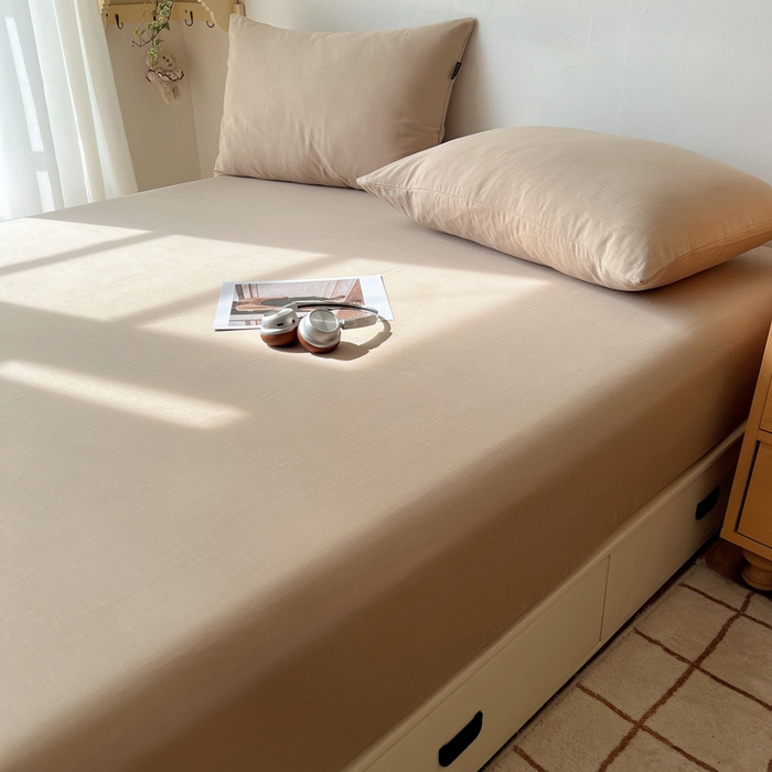 91家纺网 家纺一手货源 找家纺 蜜宿 2025新款A类全棉人字纹床笠（加高） 床笠：奶咖